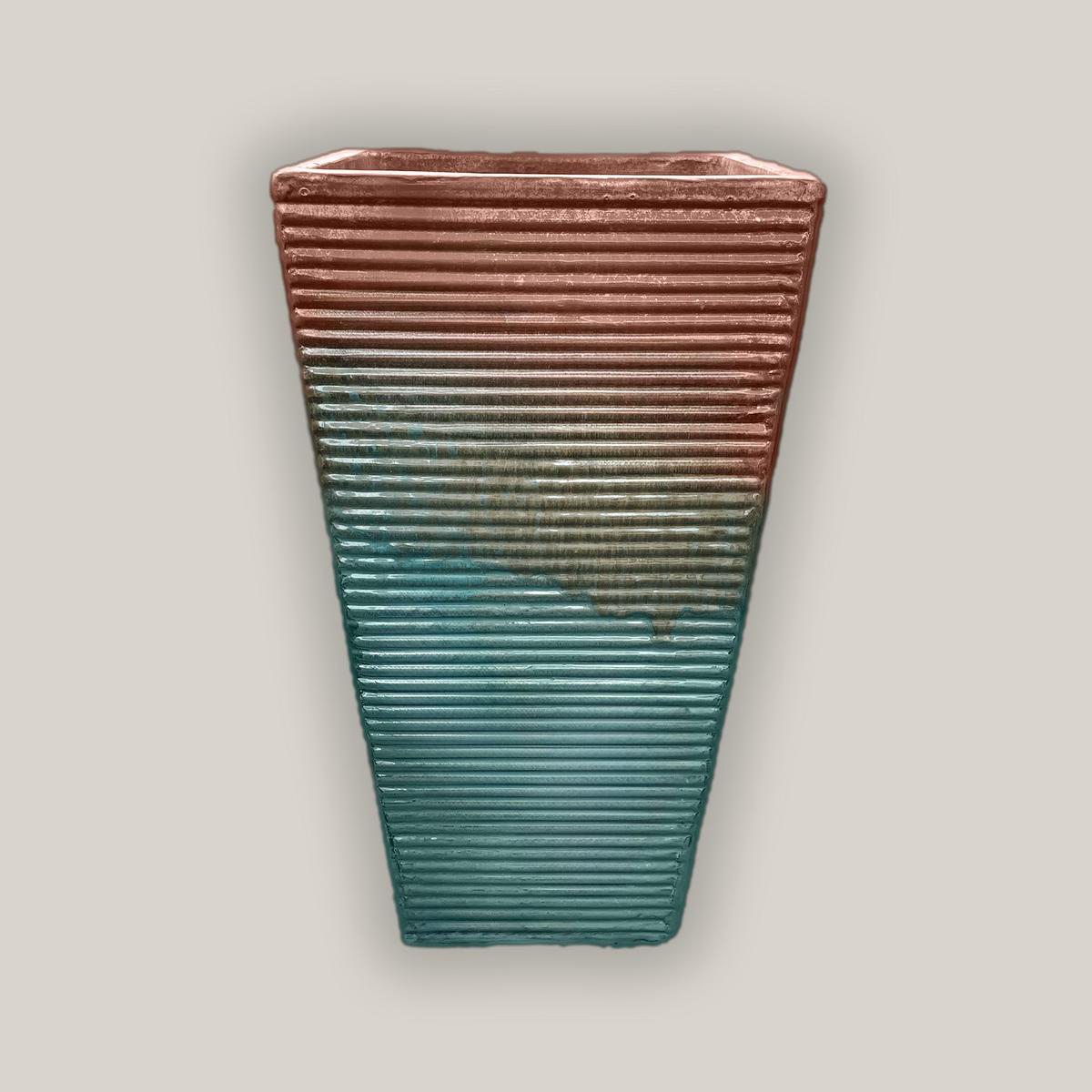 297M38 8211 Iron RustCopper Chun Horizontal Line Ceramic Square Planter 8211 138221 x 138221 x 268221