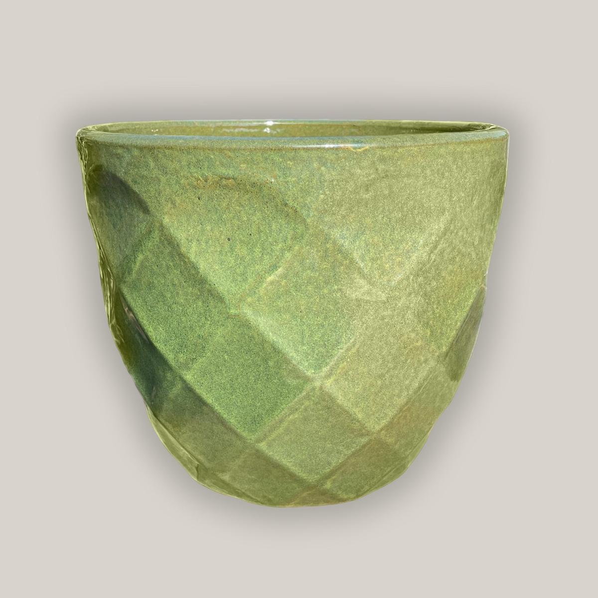 3119L3 - Spring Green Ceramic Geometric Design Planter - 8" x 8" x 9"
