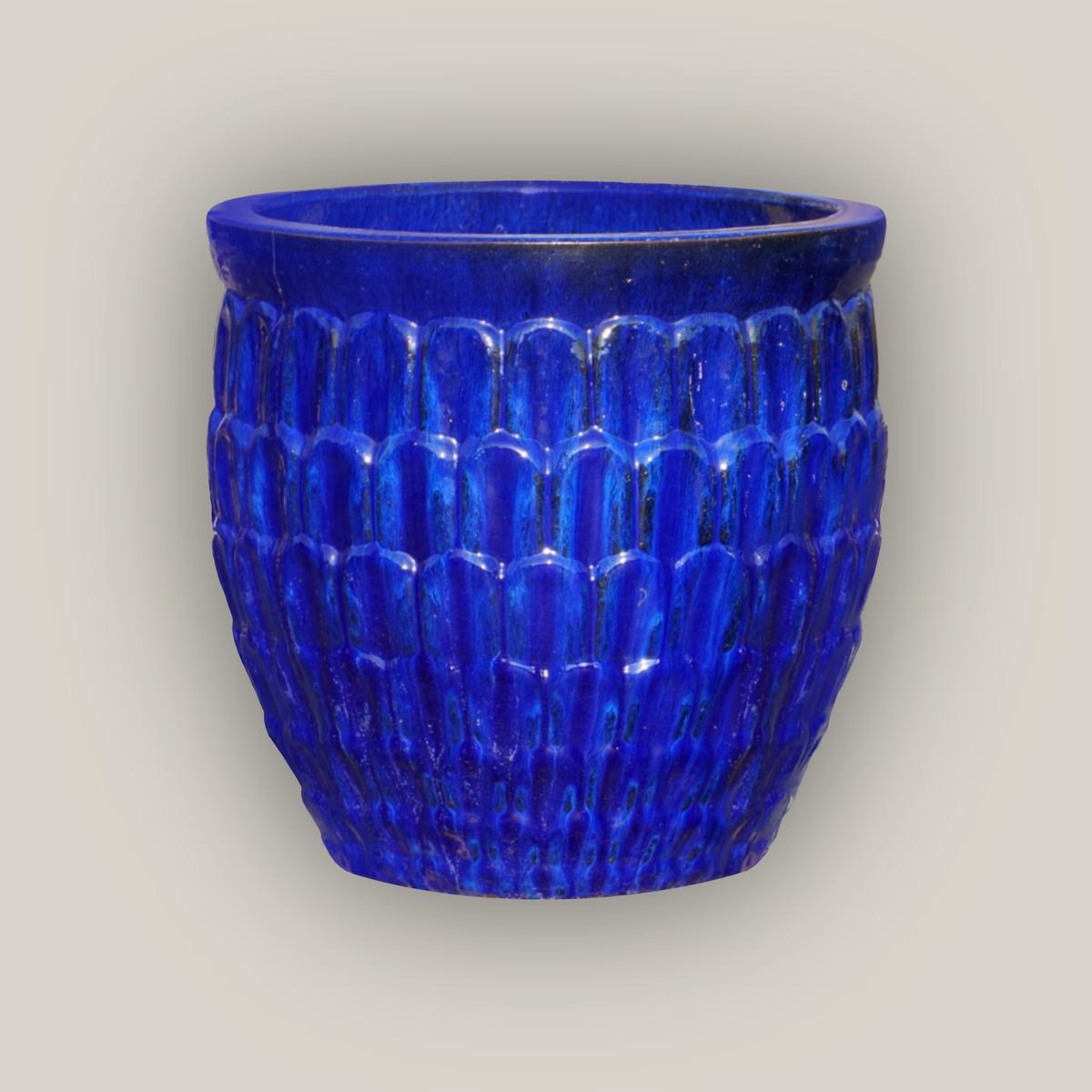 6051H47 - Blue Dragon Scale Pot - 11" x 11" x 12" | Blue | Ceramic
