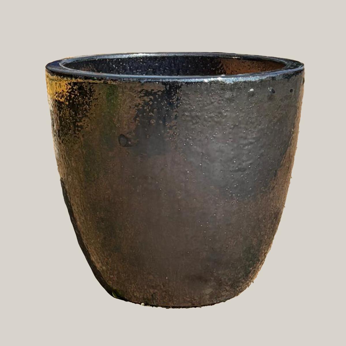 6143H83 - Metallic Black Cylindrical Planter - 15" x 15" x 13" / Metallic Black