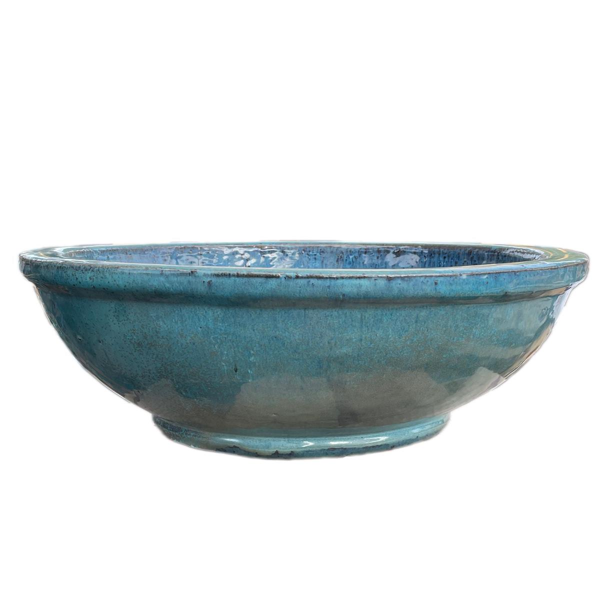8841N19 - Marble Green Large Ceramic Wide Bowl - 16" x 16" x 7" / Marble Green