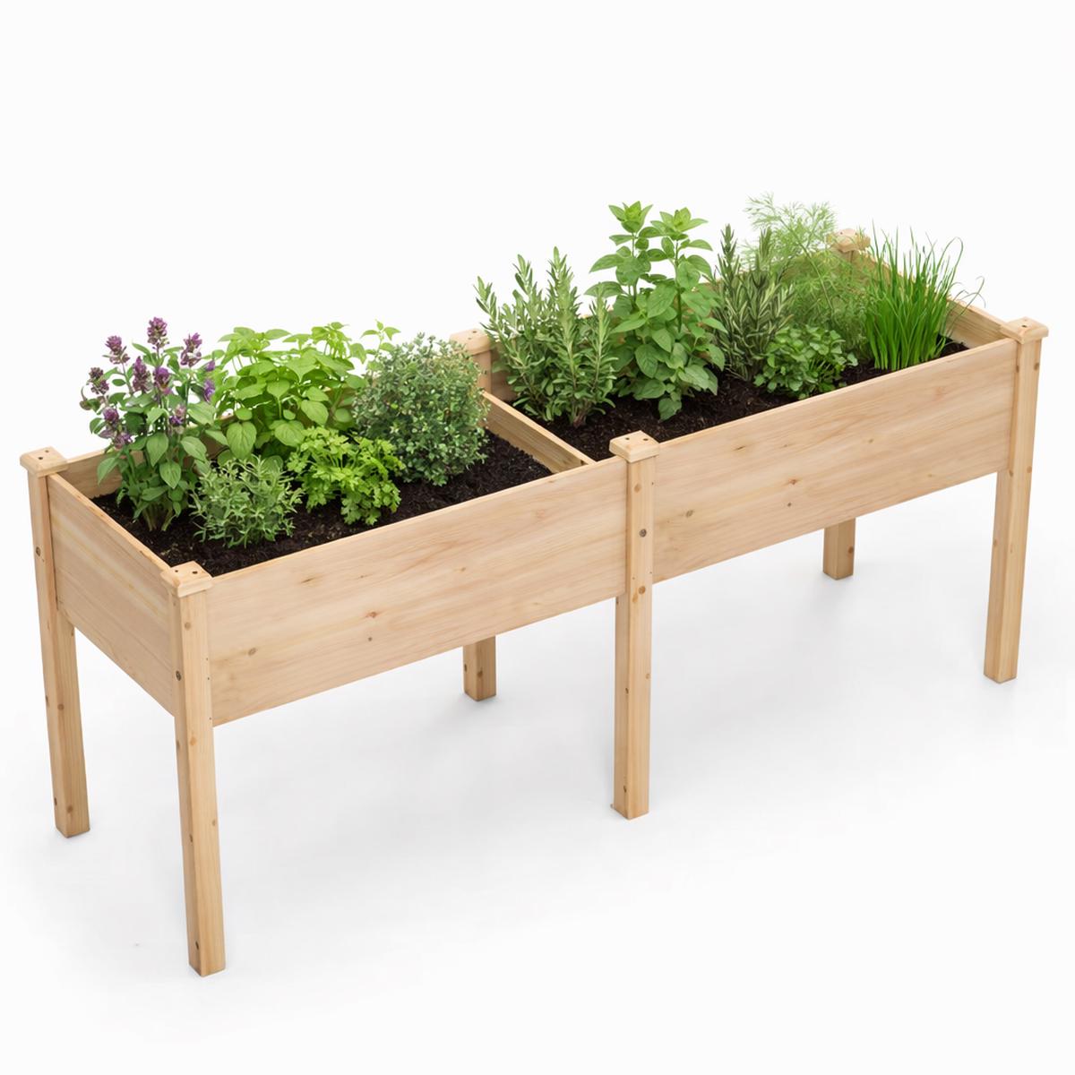 Wooden Raised Garden Bed Dual Compartment |