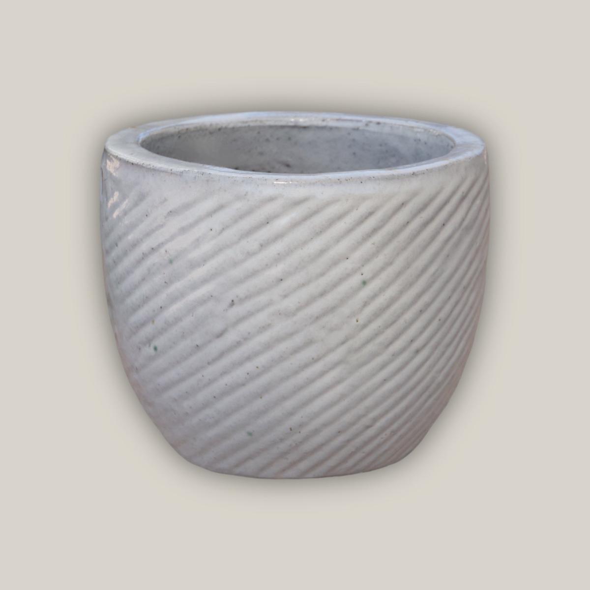 8981N12 - White Round Swirl Planter - 11" x 11" x 10" | White