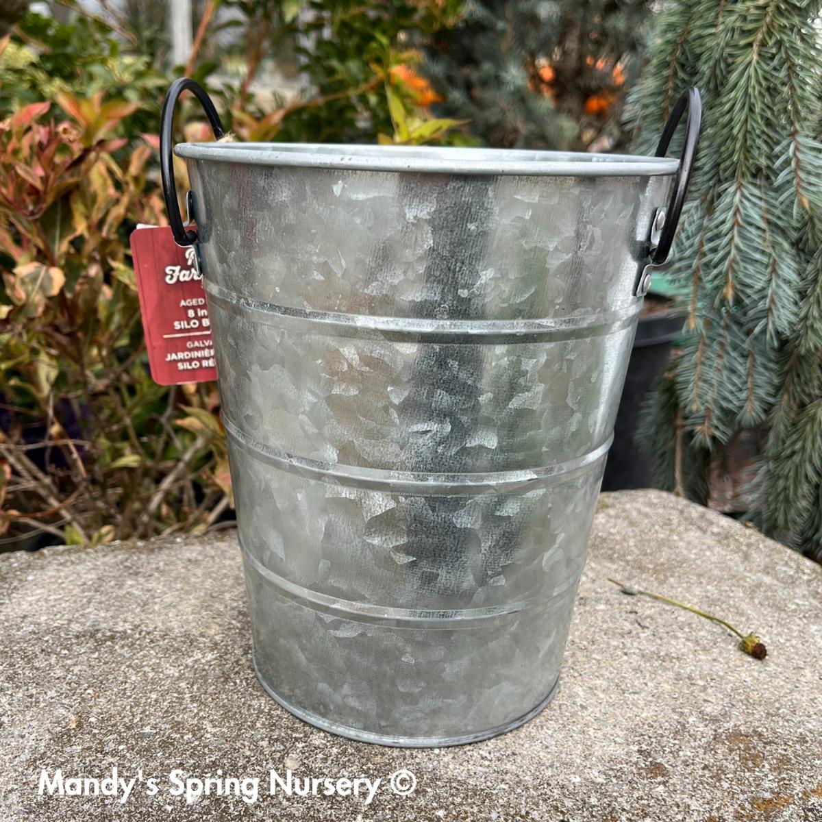 Aged Galvanized Silo Bin Planter