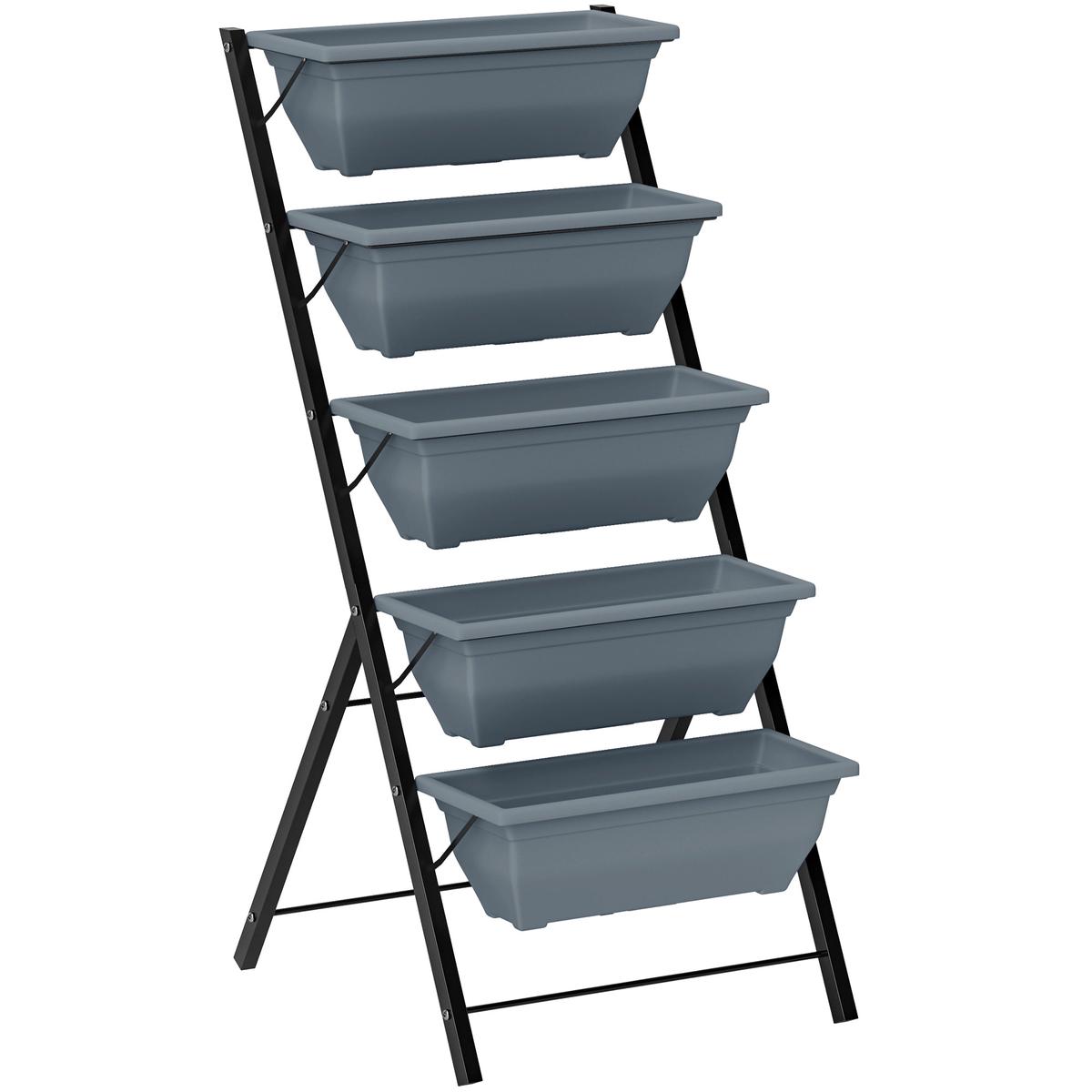 5 Tier Vertical Raised Garden Bed With Removable Planter Boxes For Outdoor Use Grey