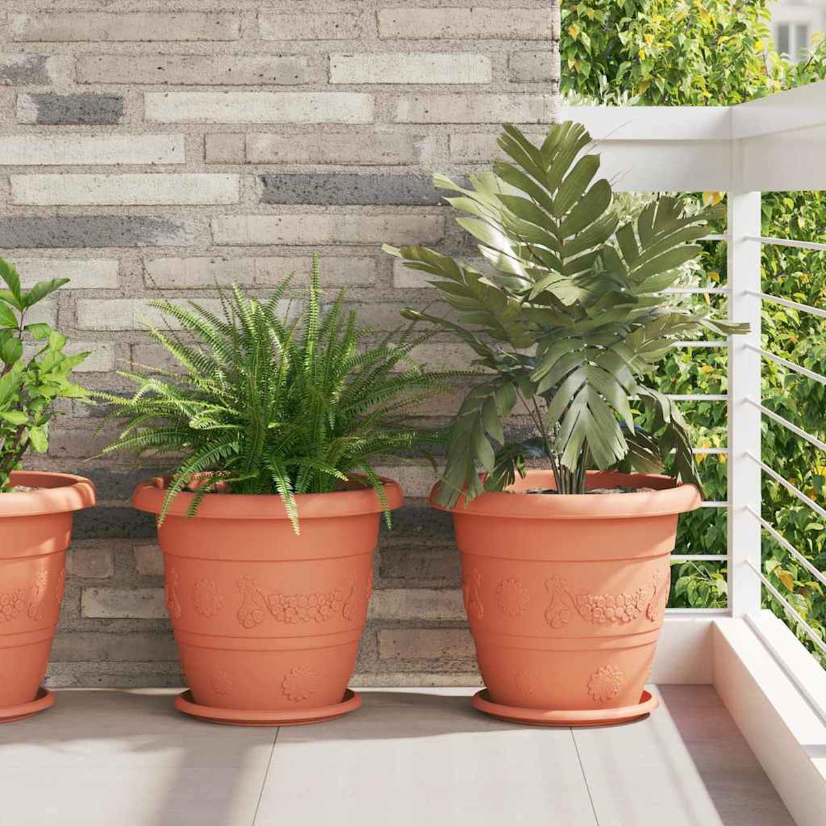 vidaXL Round Flower Pot 6 pcs Brick Red  39 x 32 cm Plastic