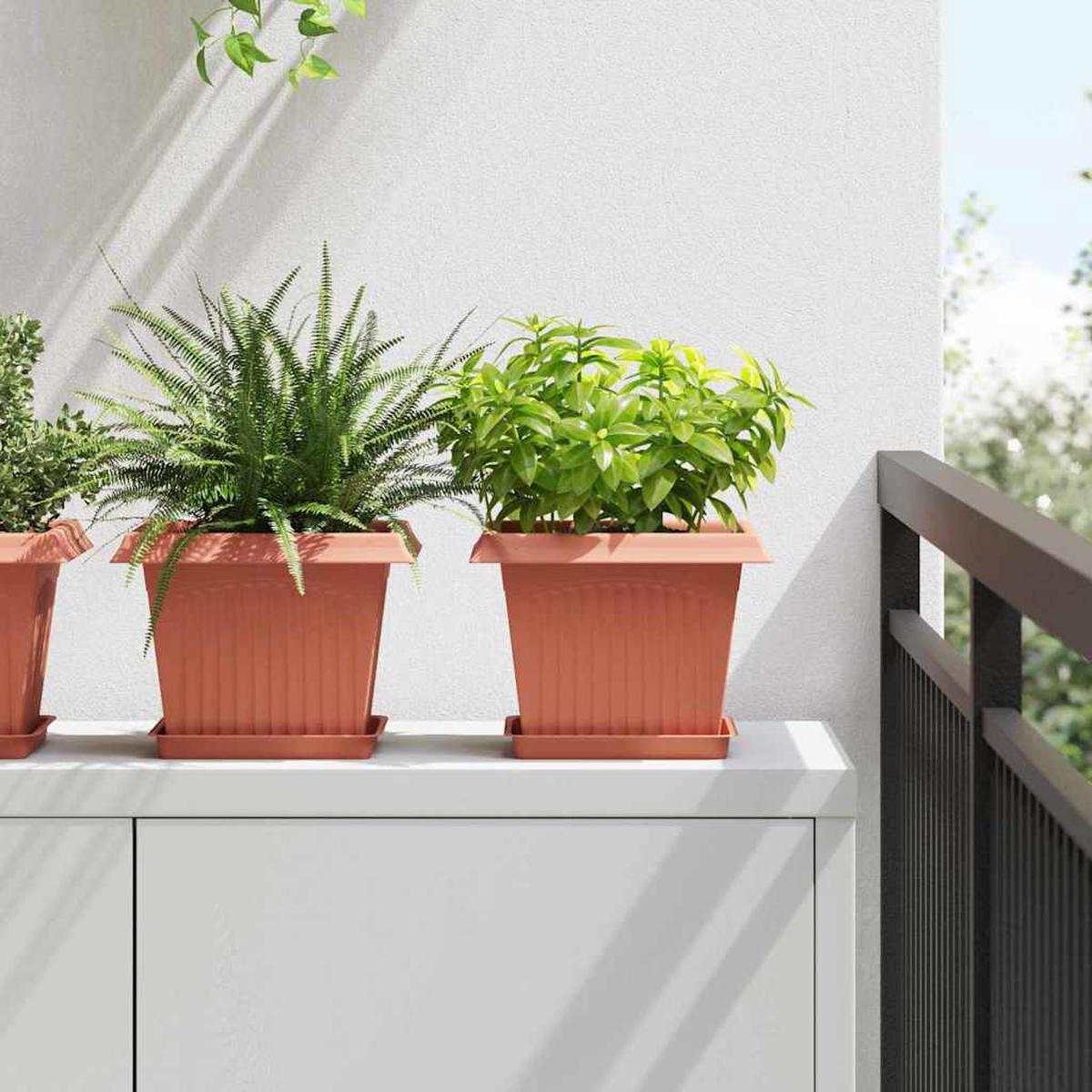 vidaXL Square Flower Pot 6 pcs Brick Red 23 x 23 x 17.5 cm Plastic