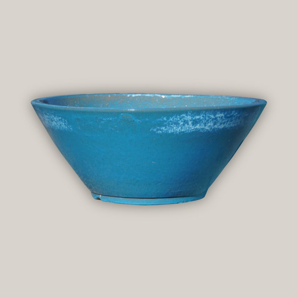 372L52FS - Cream on Sky Blue Low Wide Planter - 20" x 20" x 8" | Cream on Sky Blue