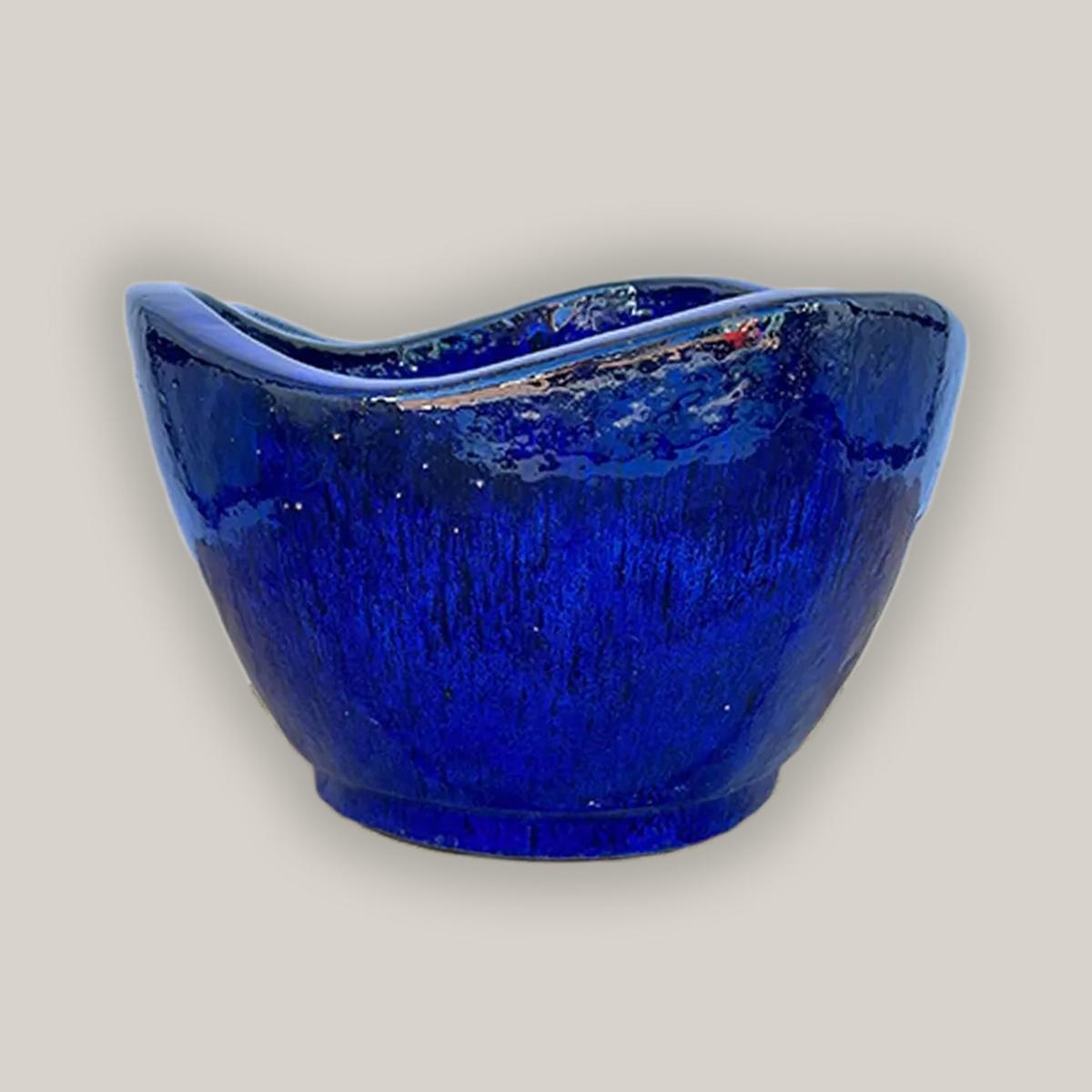 6030H47 - Blue Wavy Rim Low Bowl - 25" x 25" x 14" | Blue | Ceramic
