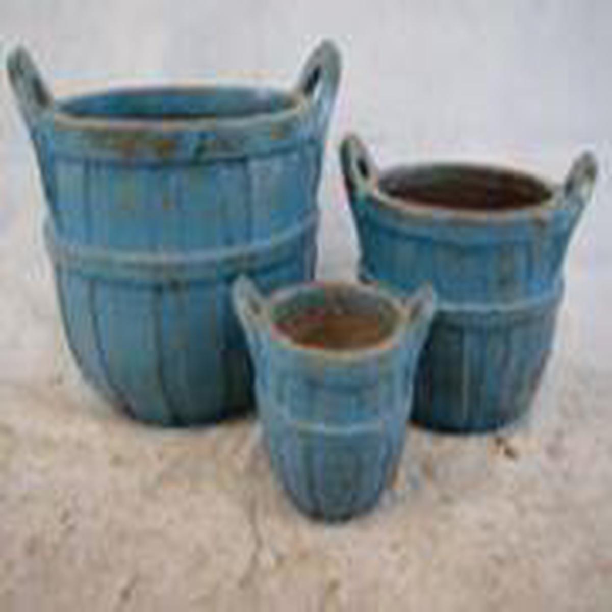 710R1 - Antique Aqua Ceramic Basket Planter with Handles - 20" x 25" x 14" / Antique Aqua