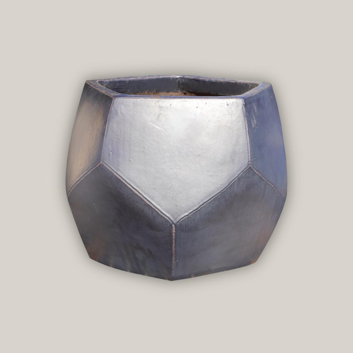 8400N10 - Grey Modern Geometric Pot - 15" x 15" x 15" | Gray | Ceramic
