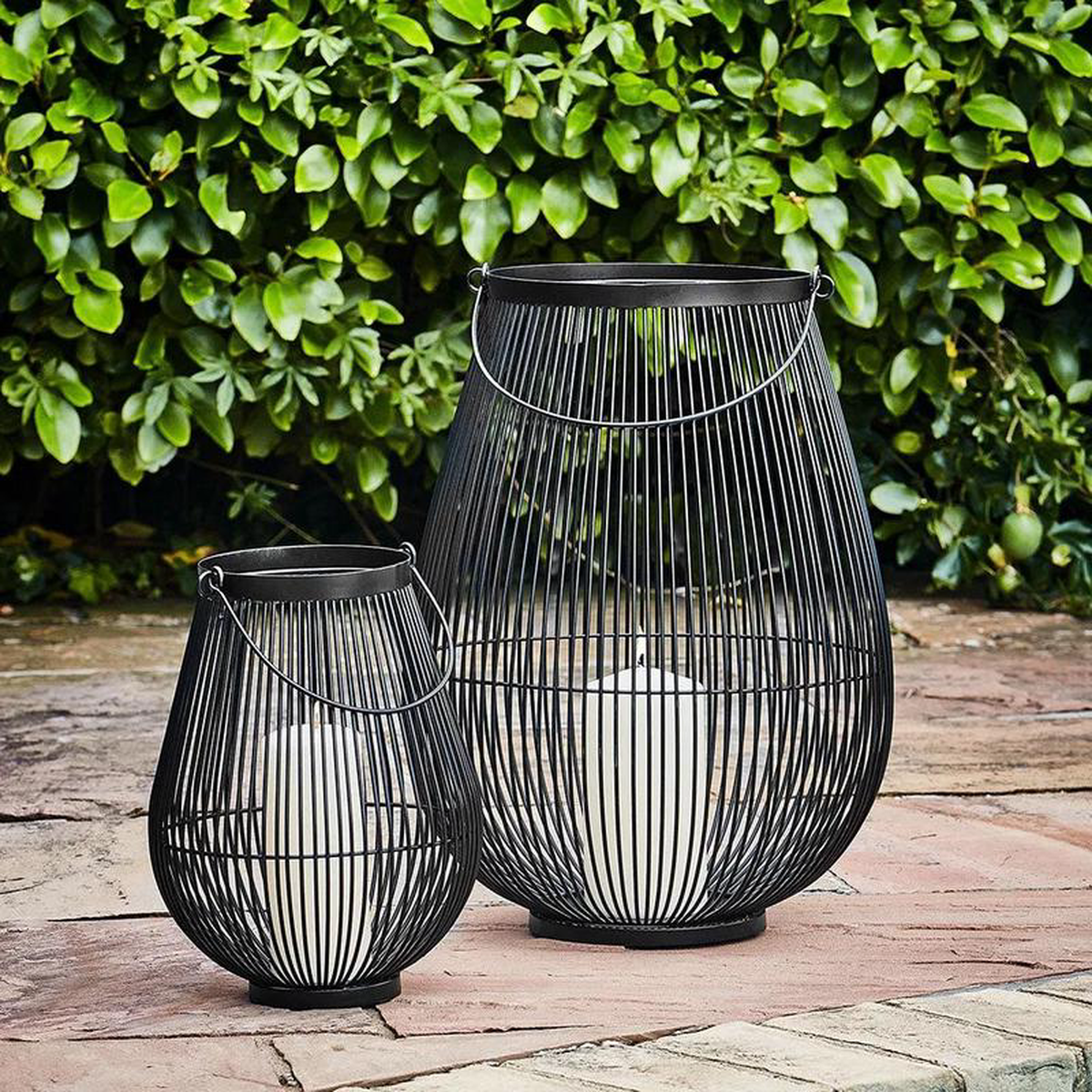 Venere Lantern Black with Glass Insert 46cm Height 355cm Width
