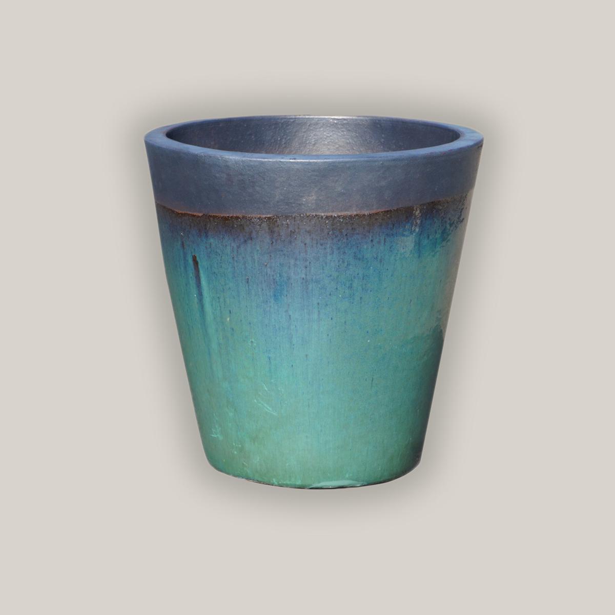 6024H6 - Matte Black/Turquoise Cone Planter - 19" x 19" x 19" | Matte Black/Turquoise | Ceramic