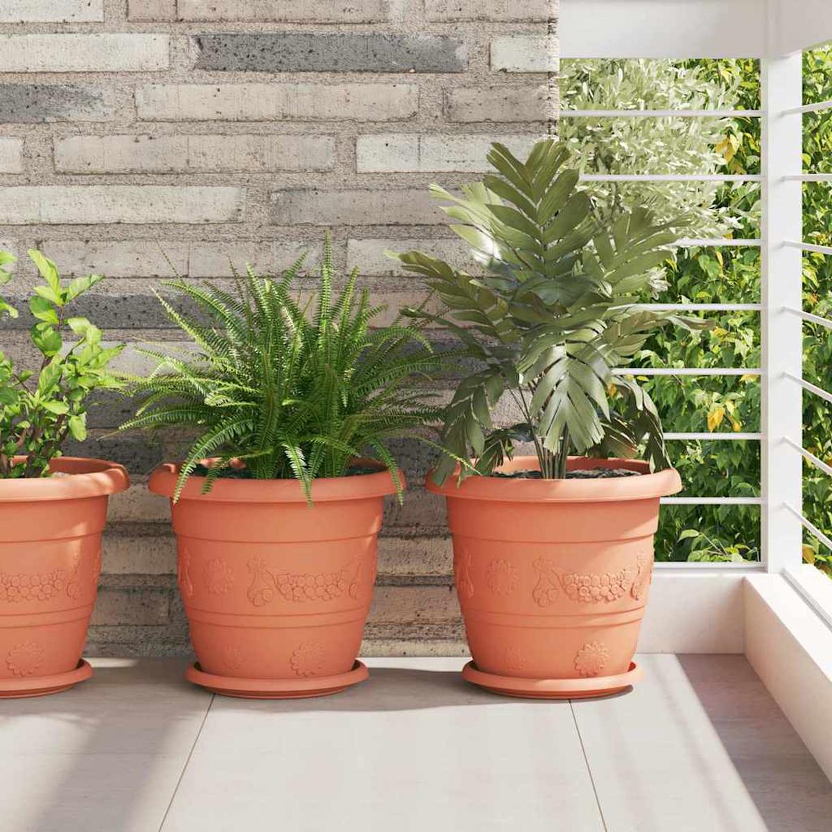 vidaXL Round Flower Pot 24 pcs Brick Red  30 x 25 cm Plastic