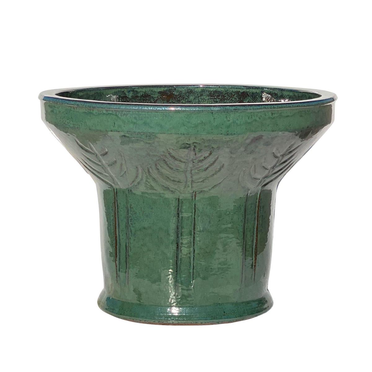 320L17 - Round Floral Ceramic Planter - 18" x 18" x 19" / Jade