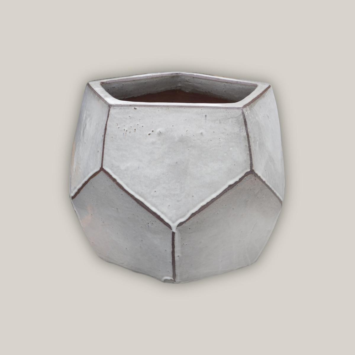 8400N12 - White Modern Geometric Pot - 15" x 15" x 15" | White | Ceramic
