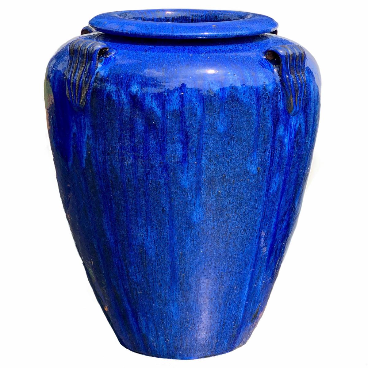 9840C1 - Cobalt Blue Ceramic Temple Jar With Handles - 24" x 24" x 45"