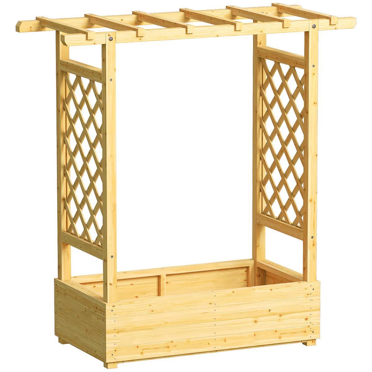 Wooden Raised Garden Planter With Trellis And Roof For Vegetables And Flowers Natural