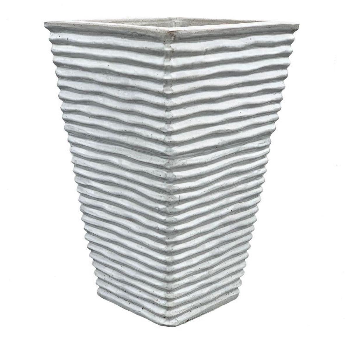 9755N16A 8211 White Ceramic Ripple Square Planter 8211 168221 x 168221 x 358221 White