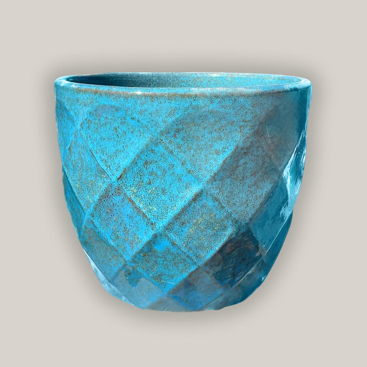 3119L70 - Iron Blue Ceramic Geometric Design Planter - 14" x 14" x 15"