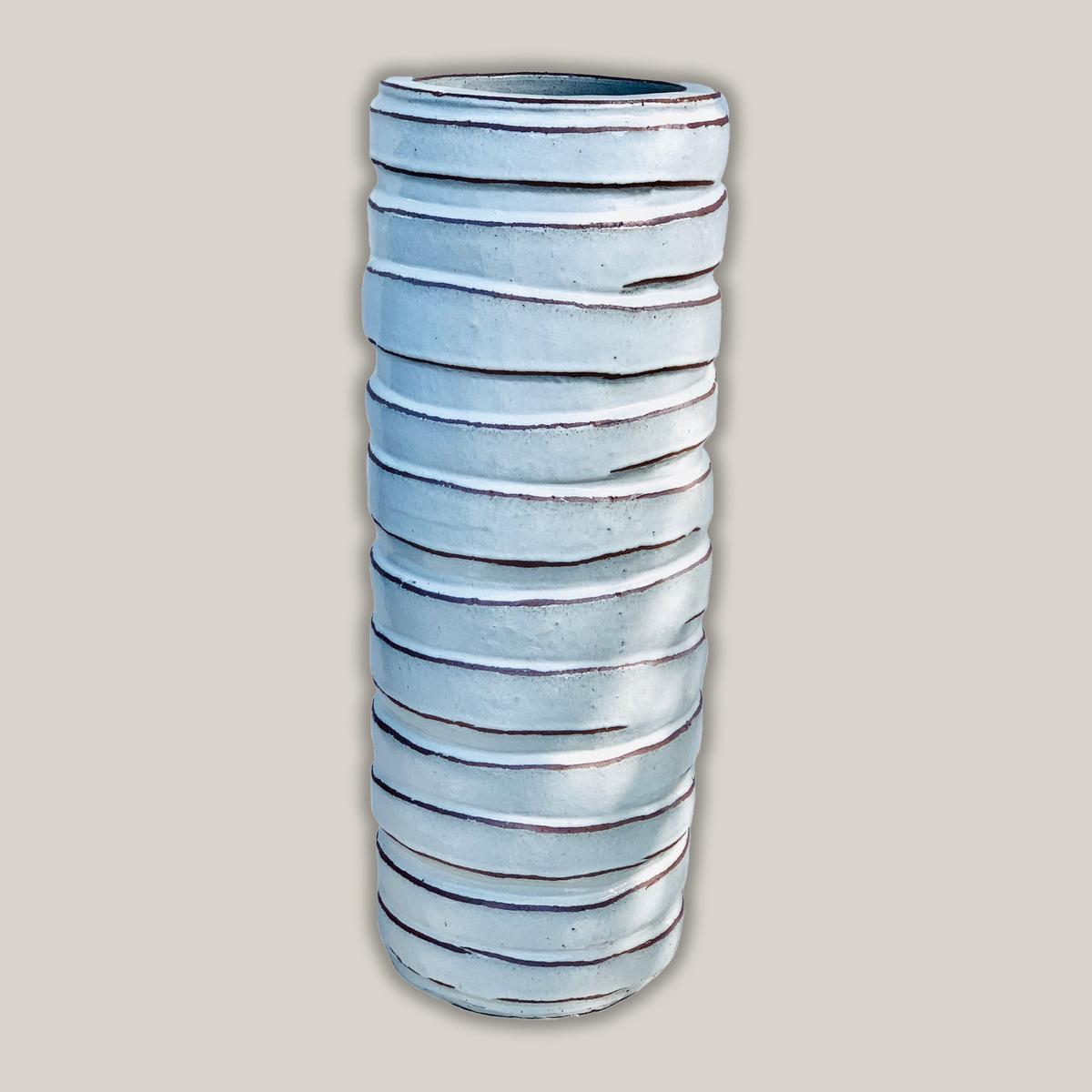 8403N43 - Antique White Striped Cylinder Ceramic Planter - 14" x 14" x 38" | Antique White
