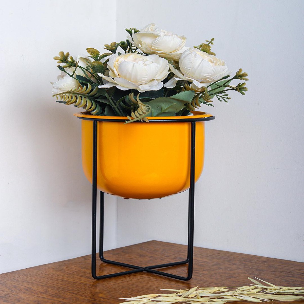 Stylish Yellow Plant Pot With Stand