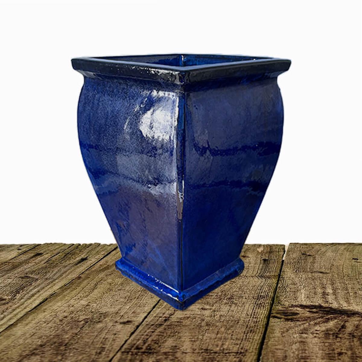 8829N8 - Blue Square Rim Ceramic Planter - 9" x 9" x 15" - Blue