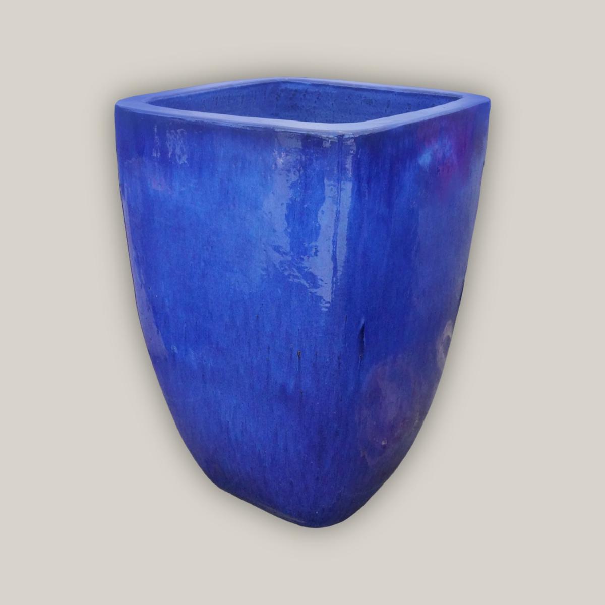 8107N8 - Blue Milan Rounded Edge Square Ceramic Pot - 16" x 16" x 23" | Blue