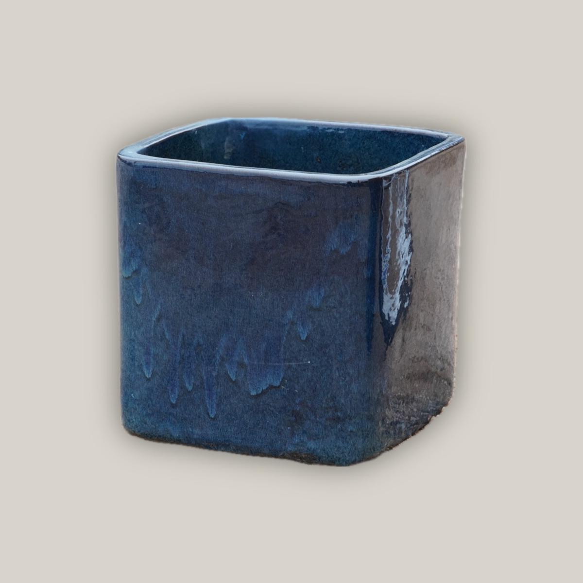 294M20 - Double Blue Ceramic Cubed Flowerpot - 9" x 9" x 9" | Double Blue
