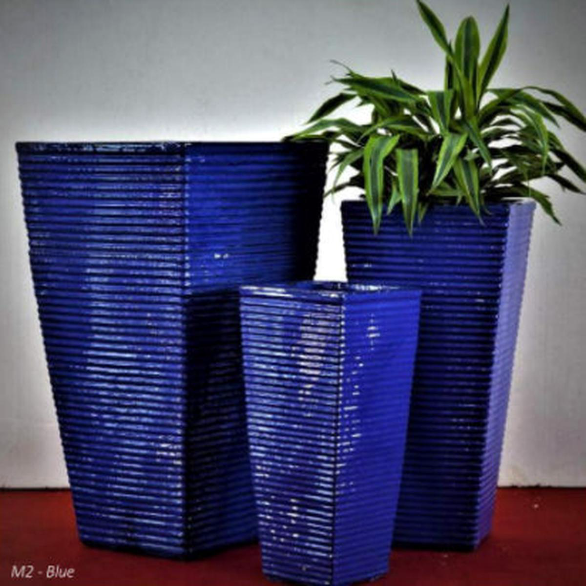 297M40 8211 Dark Blue Horizontal Line Ceramic Square Planter