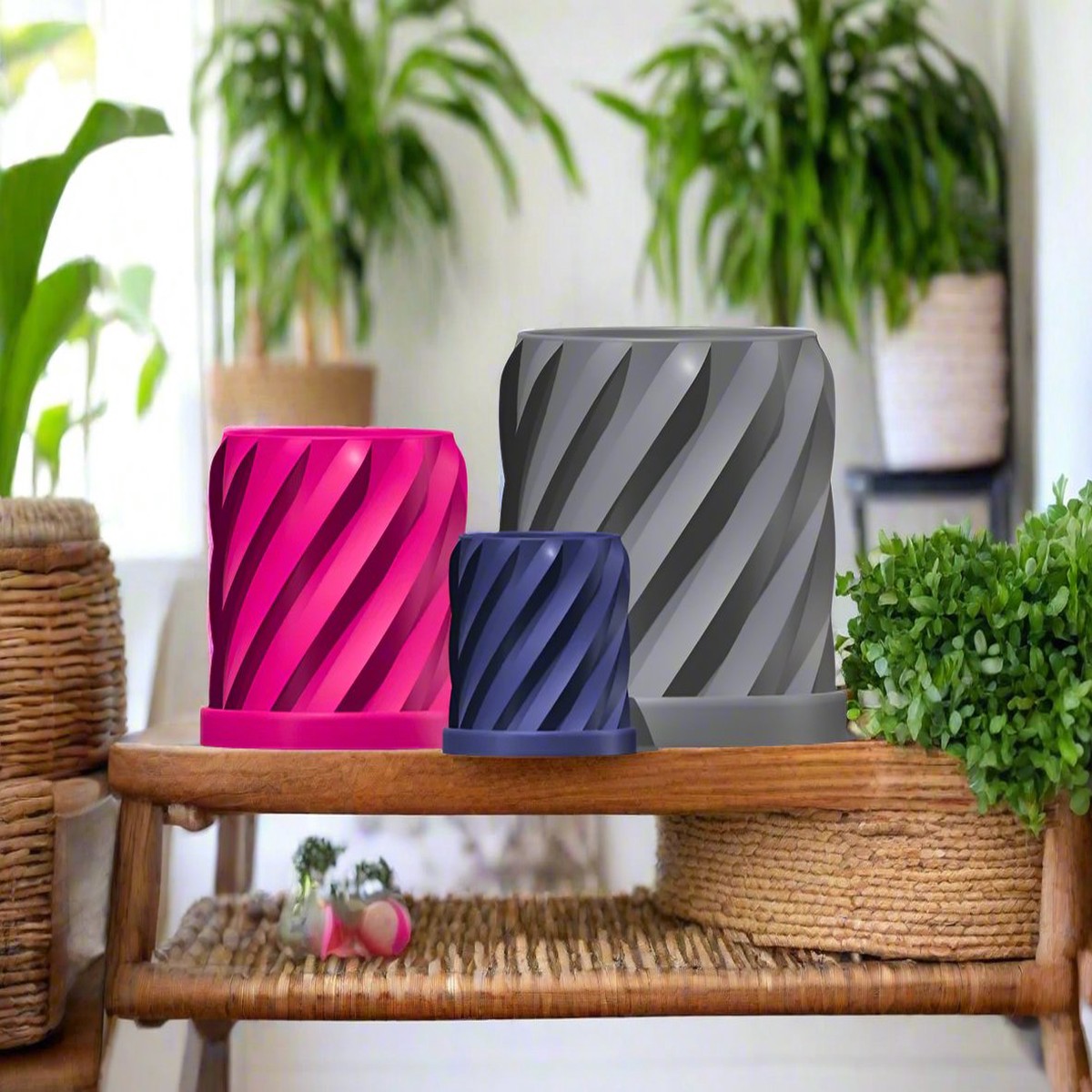Thicc Spiral Plant Pot 6RainbowWithoutDripTray