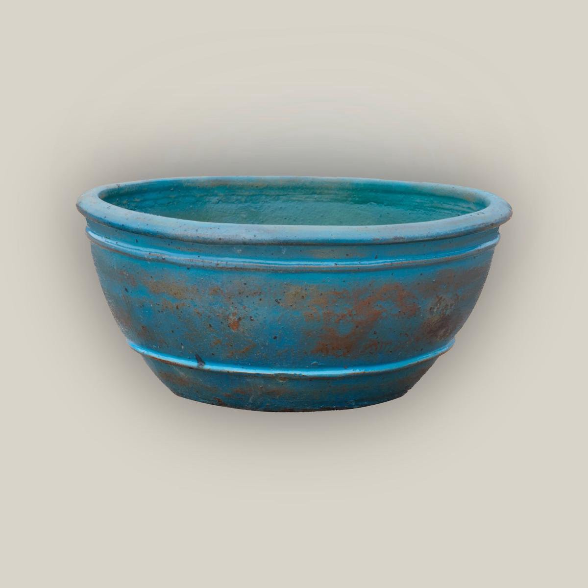 1-729R1 8211 Antique Aqua Rustic Low Bowl Ceramic Planter 8211 208221 x 208221 x 108221 Antique Aqua