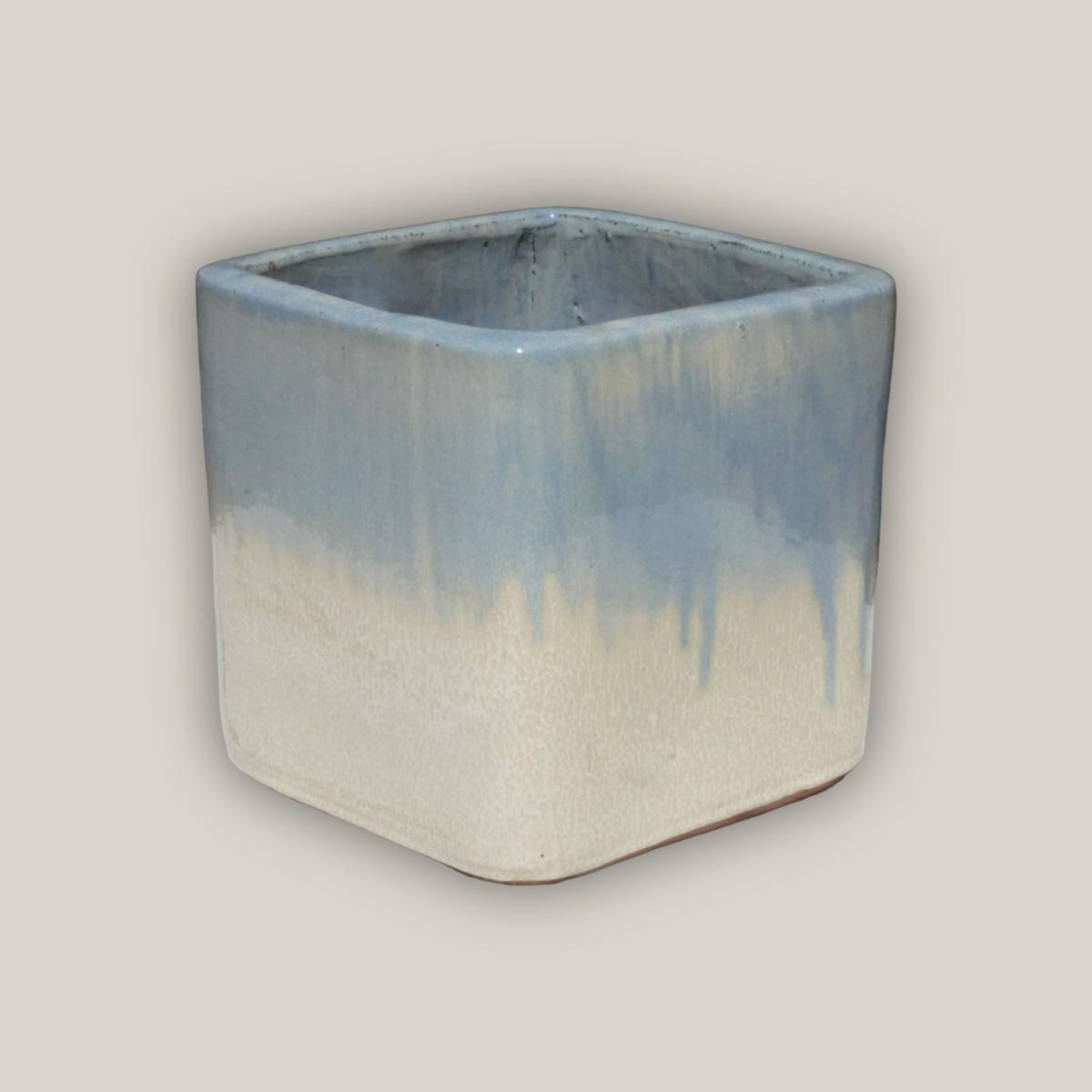 294M22 8211 BlueCream Ceramic Cubed Flowerpot 8211 98221 x 98221 x 98221 BlueCream