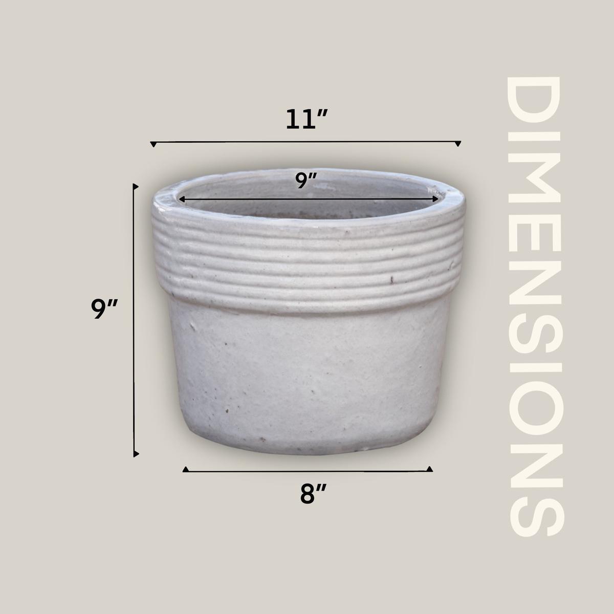 9086C8 - Matte Black Lined Rim Round Ceramic Planter - 20" x 20" x 16" / Matte Black