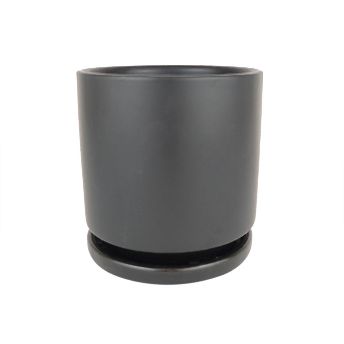 4 inch Black Porcelain Cylinder Pot with Saucer - 4 inch