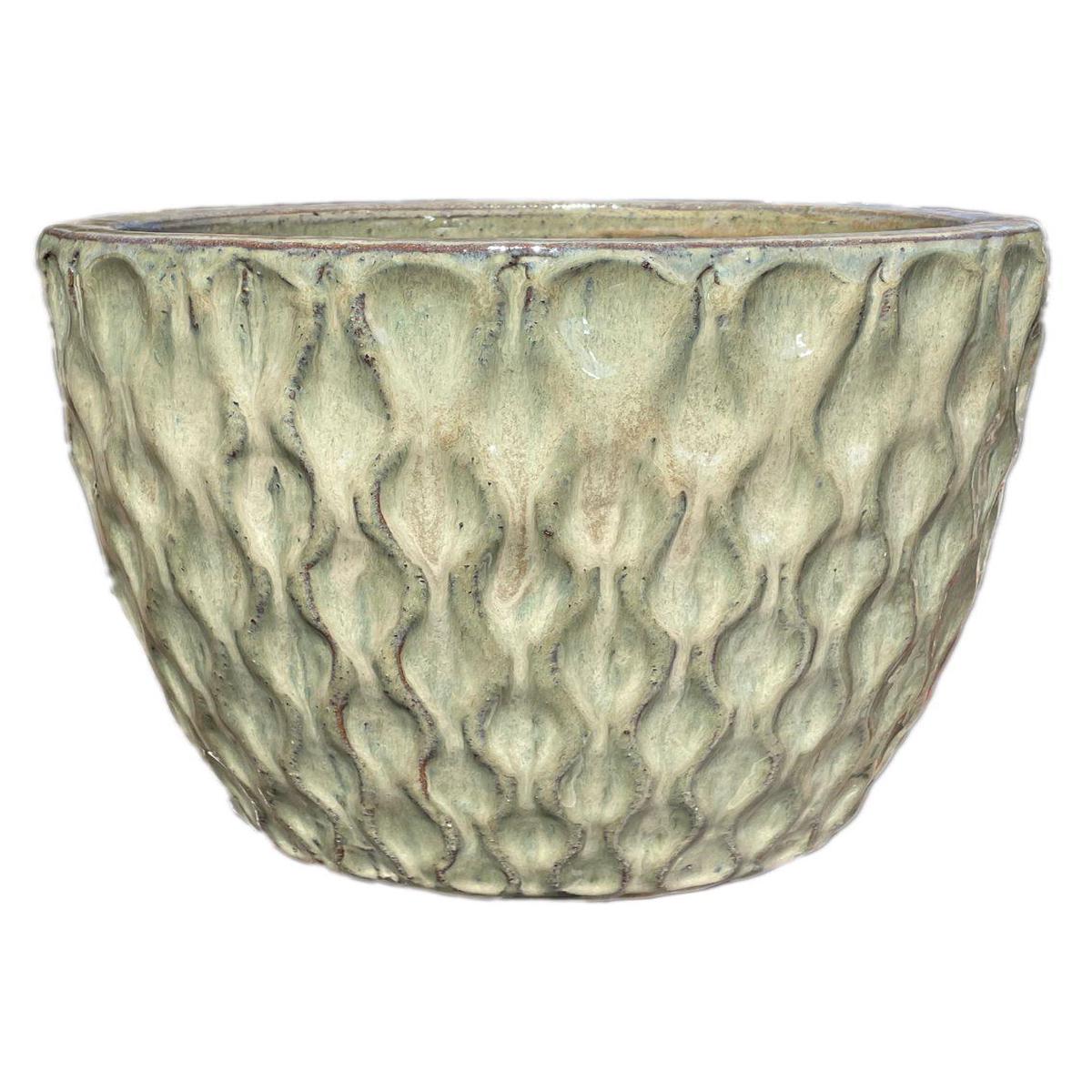 9780C18 - Gray Garden Ceramic Wavy Round Planter - 19" x 19' x 16"