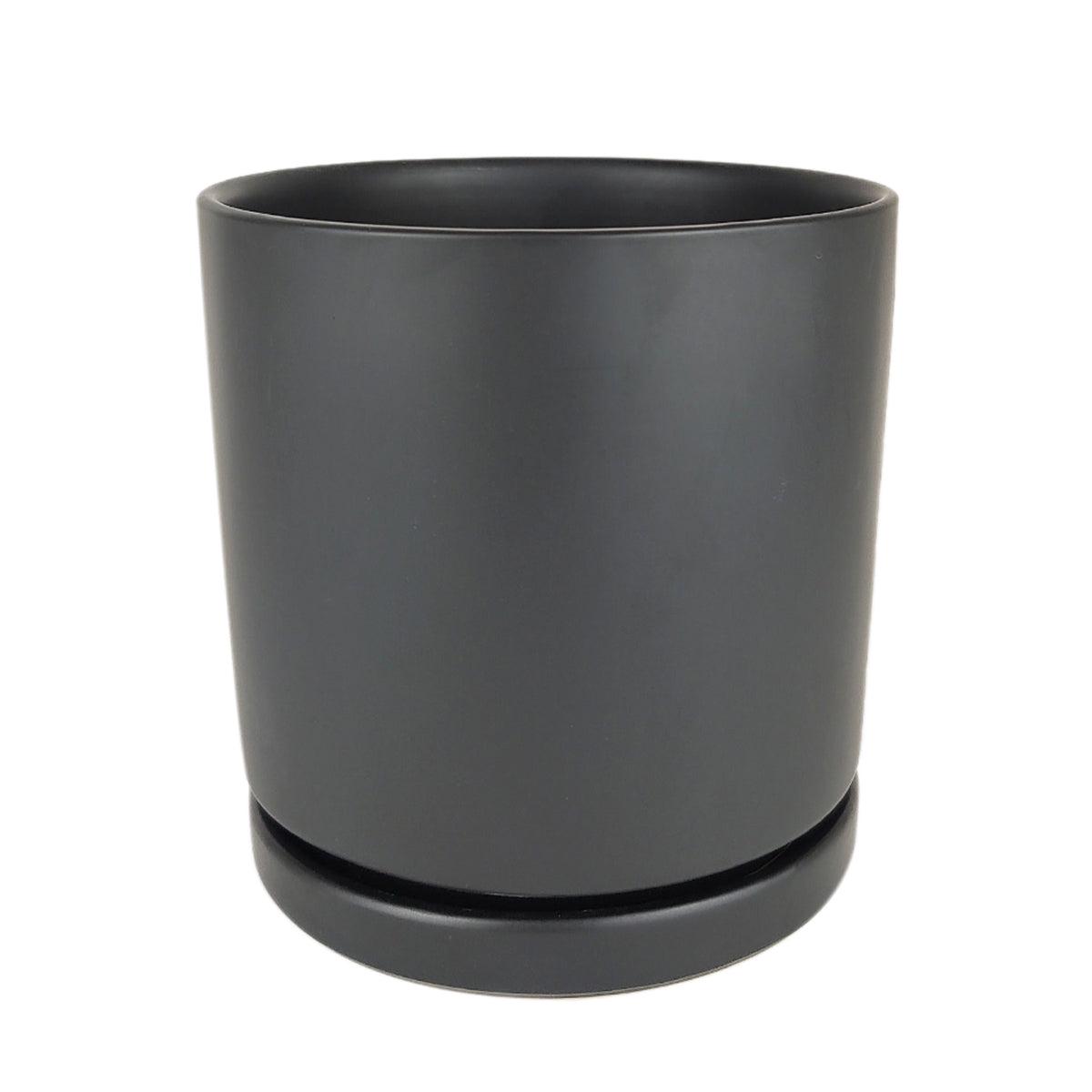 6 inch Black Porcelain Cylinder Pot with Saucer - 6 inch