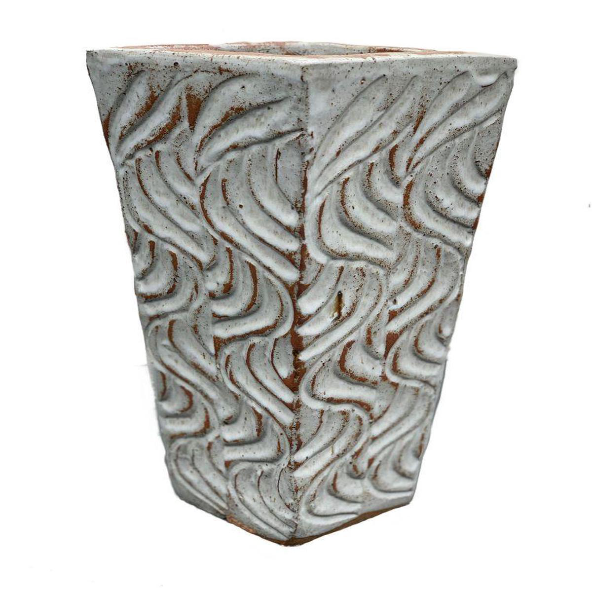9068P73 8211 Tuscany White Wavy Line Square Pot 8211 168221 x 168221 x 358221