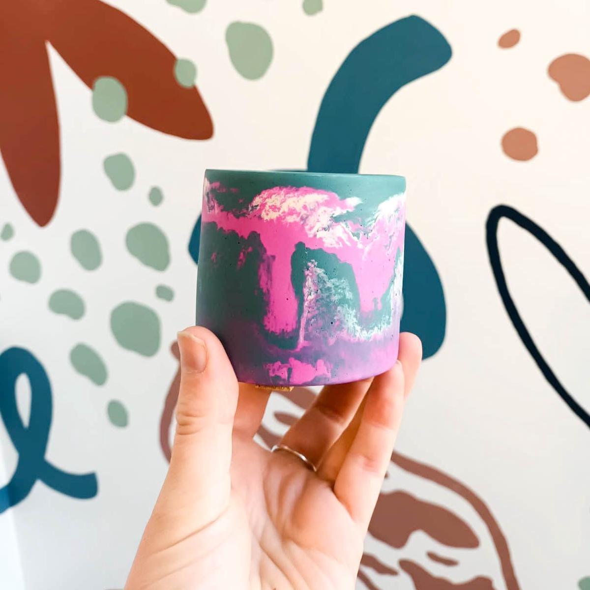 Teal Blue, Fuchsia Pink and Putty Jesmonite Mini Pot