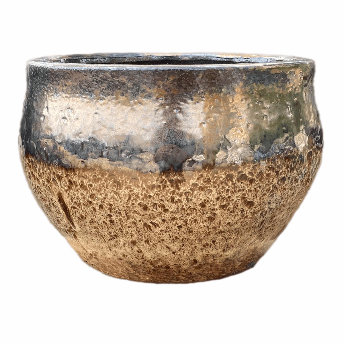 232M59 - Round Belly Ceramic Pot - 16" x 16" x 16" / Gold/Tiger Skin