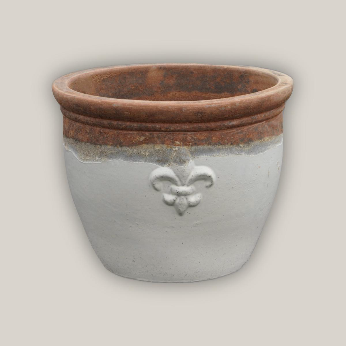 8455S73 8211 AngkorWhite Fleur de Lis Double Rim Ceramic Planter 8211 168221 x 168221 x 148221 AngkorWhite