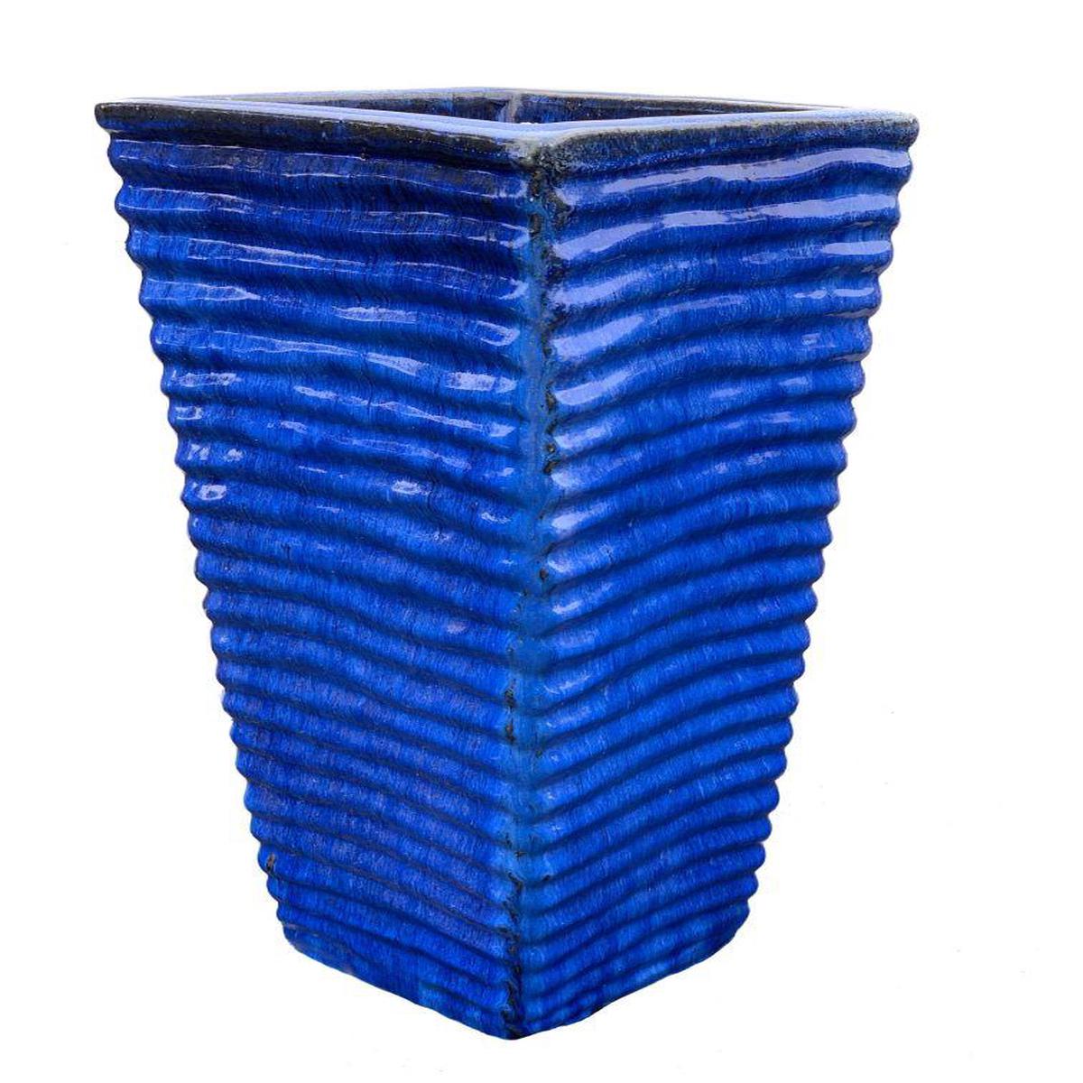 9755C1A - Cobalt Blue Ceramic Ripple Square Planter - 16" x 16" x 35" / Cobalt Blue