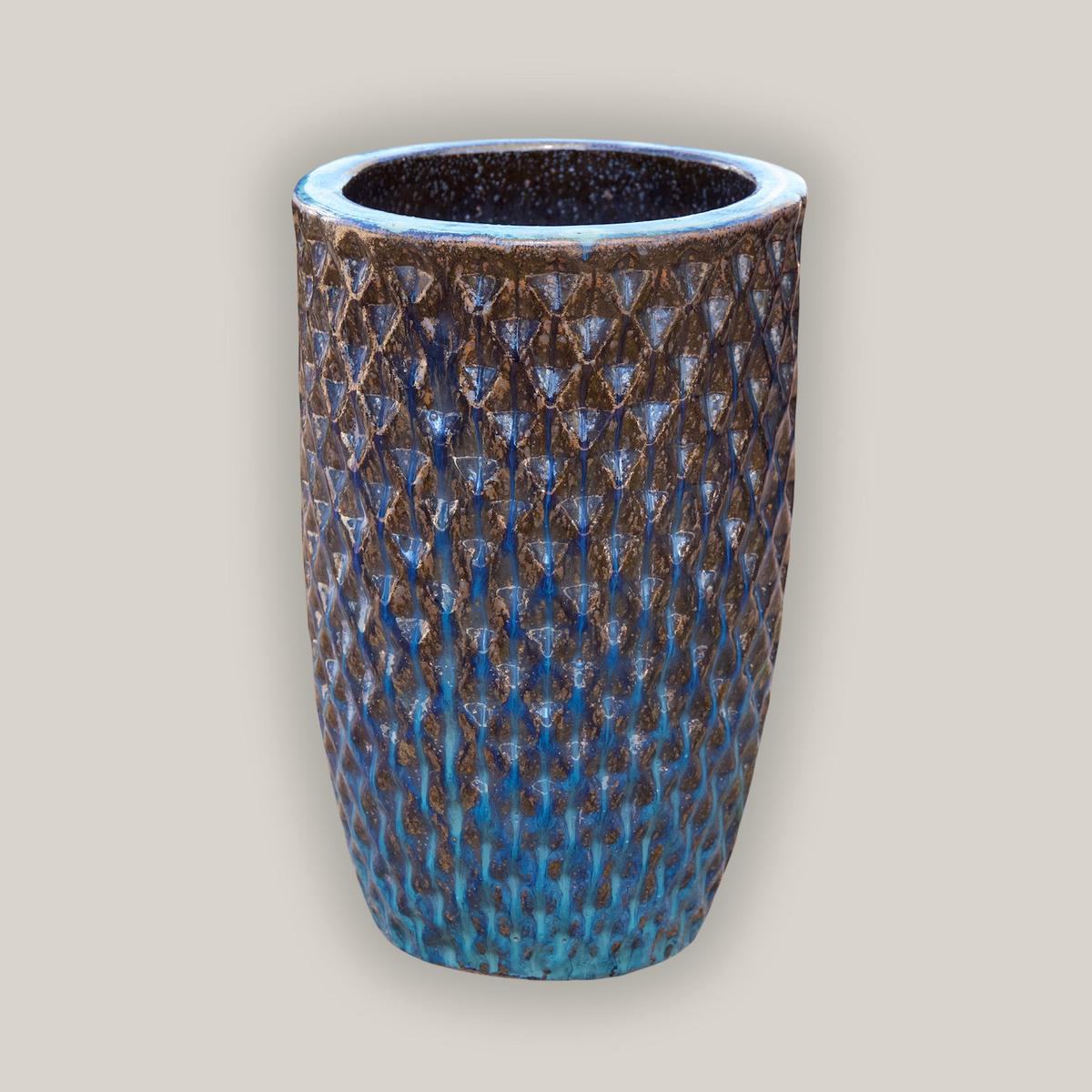 9785C1 8211 Blue Tall Ceramic Waffle Planter 8211 188221 x 188221 x 268221 Blue