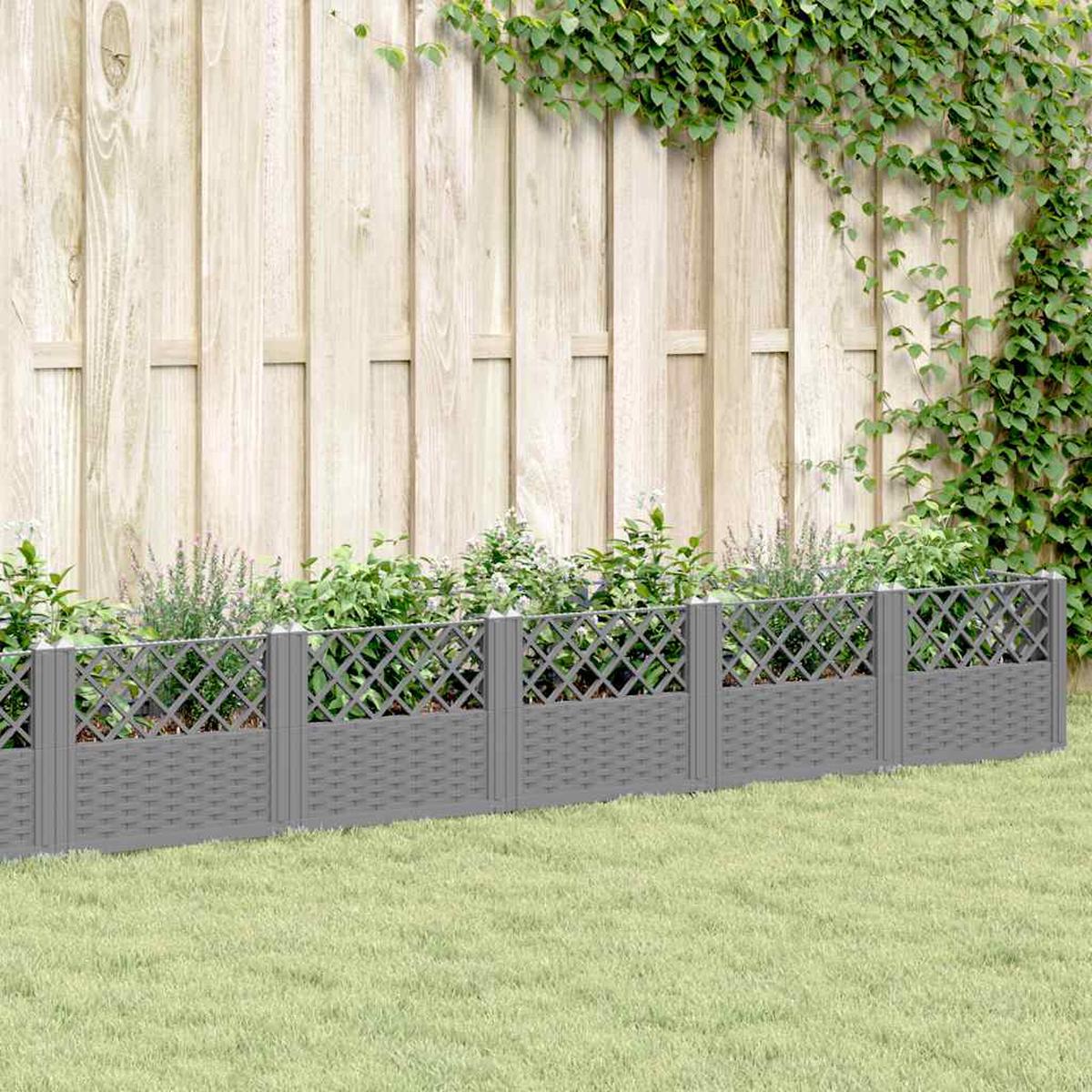 vidaXL Garden Planter with Pegs Light Grey 363.5x43.5x43.5 cm PP