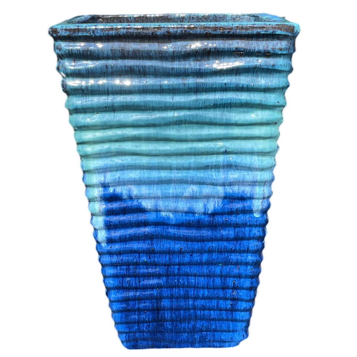 9755P37A 8211 AquaBlue Ceramic Ripple Square Planter 8211 168221 x 168221 x 358221 AquaBlue