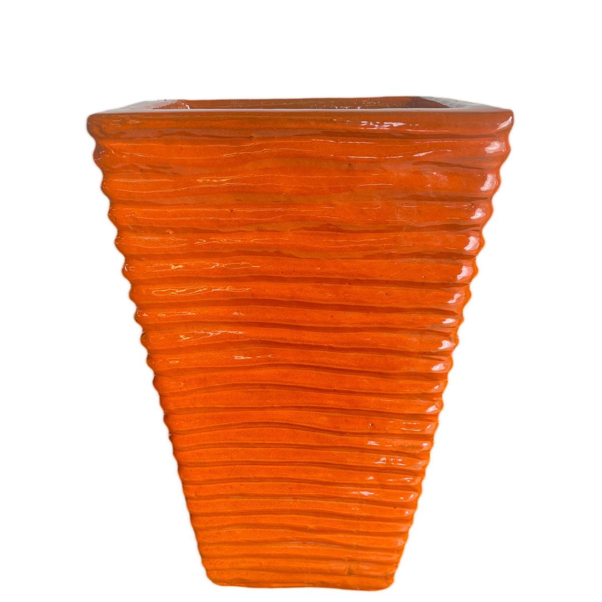 9755P16 -Pumpkin Spice Ceramic Ripple Square Planter - 11" x 11" x 24" / Pumpkin Spice