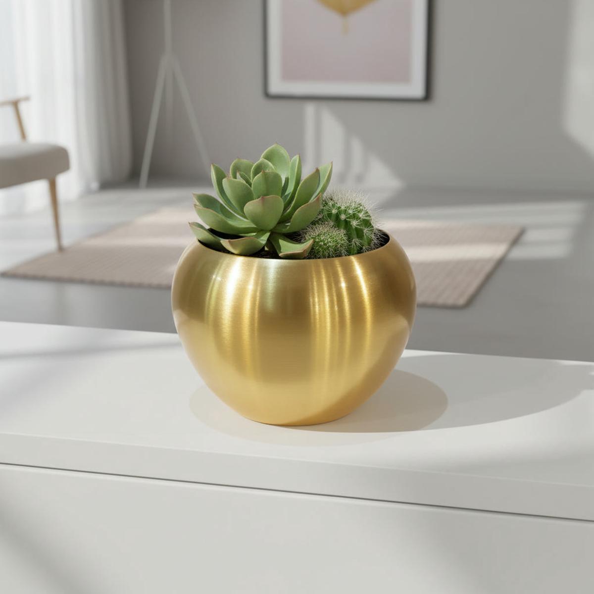 Aluminum Micro Globe Planter 15cm x 15cm - Gold