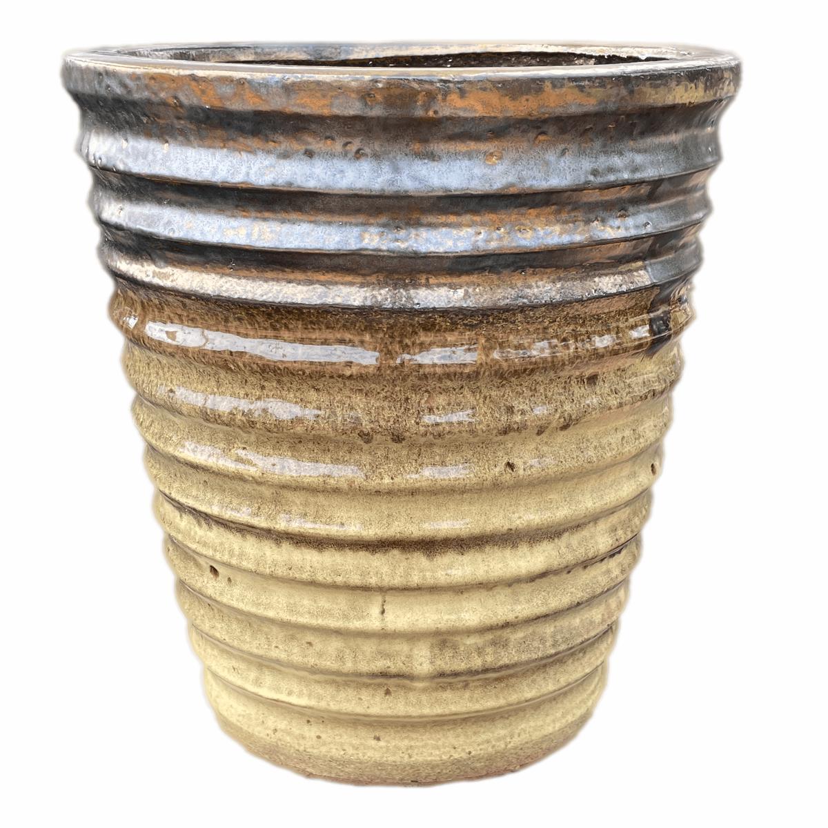 Tapered Ceramic Cylinder - Horizontal Stripe - 11" x 11" x 17" | Gold, Tiger Skin