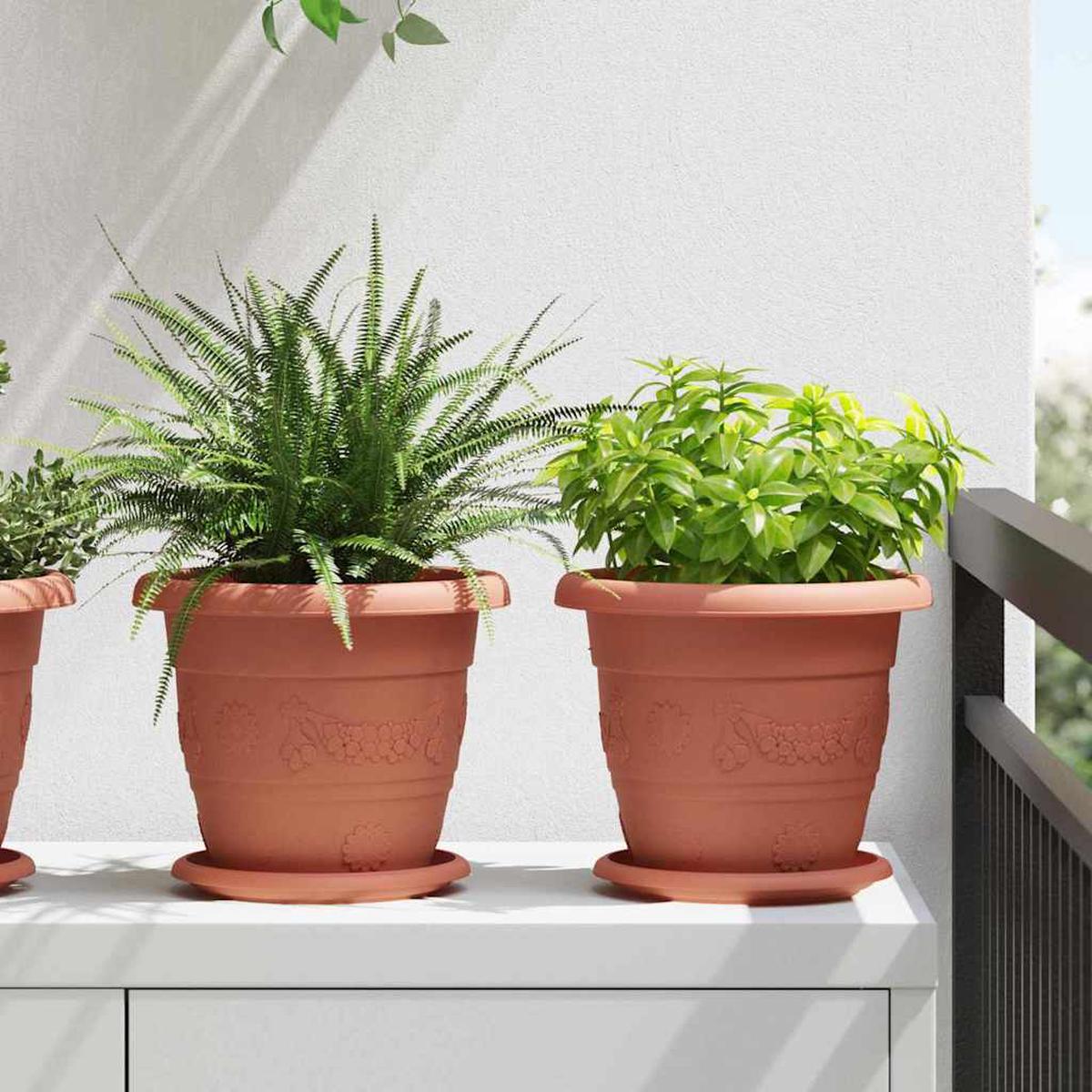 vidaXL Round Flower Pot 6 pcs Brick Red  22 x 18 cm Plastic
